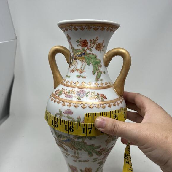 12.5" Vintage VTG Chinese Peacock Bird Vase Marked - Picture 11 of 13